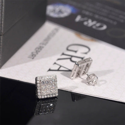 Hip Hop 10mm Square Stud Earrings - 925 Silver with VVS Moissanite by Ricady Jewel