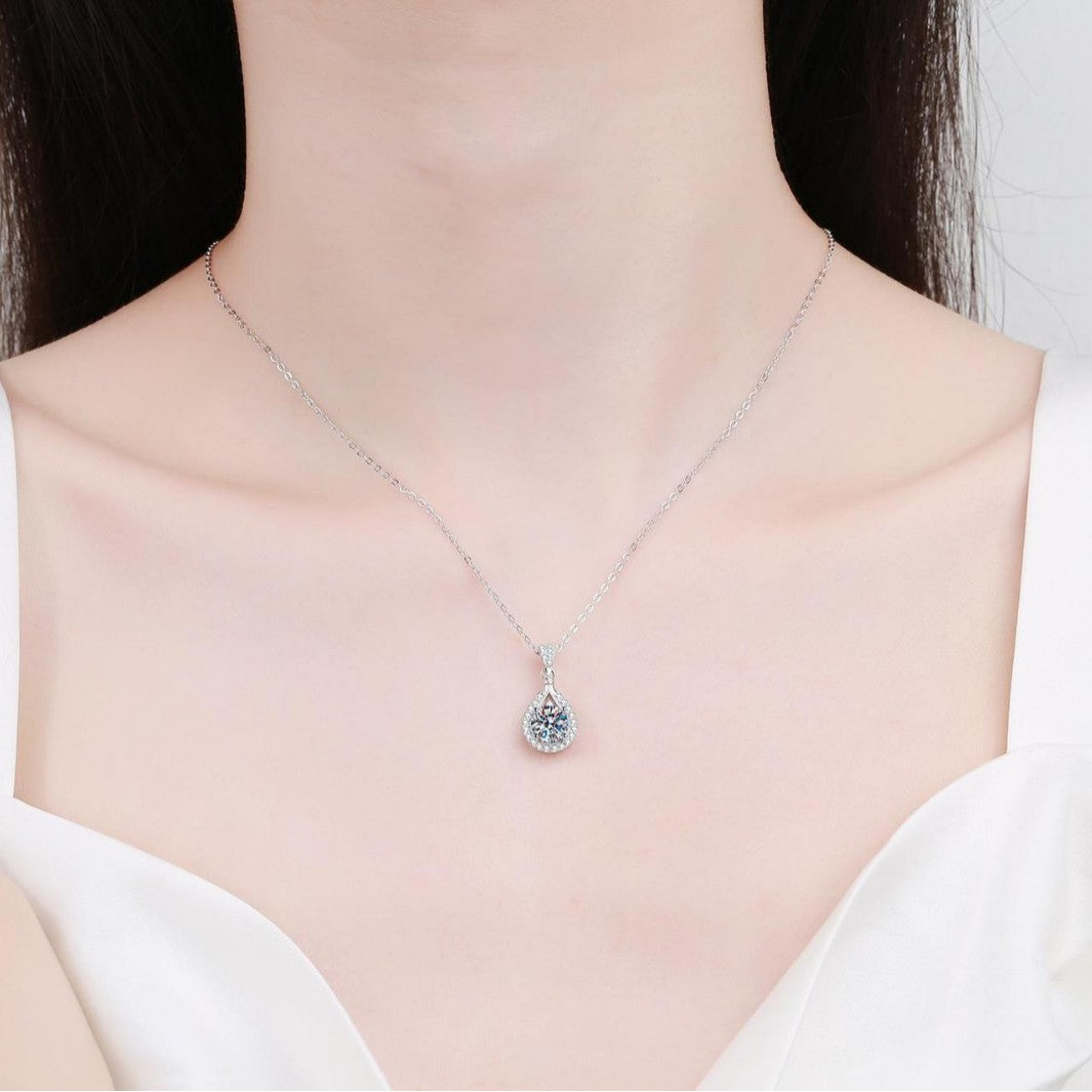 Ricady Jewel 925 Silver 18K Plated Water Drop & Round Moissanite Pendant Necklace