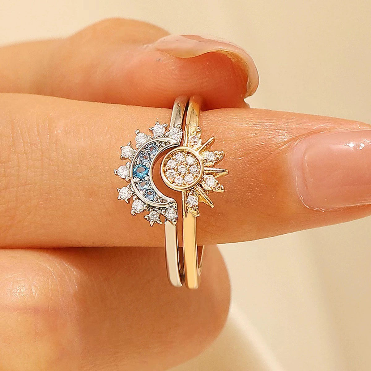 Celestial Sun & Moon Stackable Rings - Adjustable Couple Rings for Women, Fashion Design