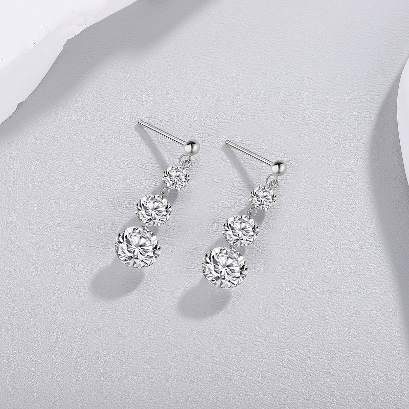 S925 Sterling Silver Plated White Gold Moissanite Earrings - Minimalist Pierced Drop Earrings for Women