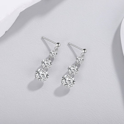 S925 Sterling Silver Plated White Gold Moissanite Earrings - Minimalist Pierced Drop Earrings for Women