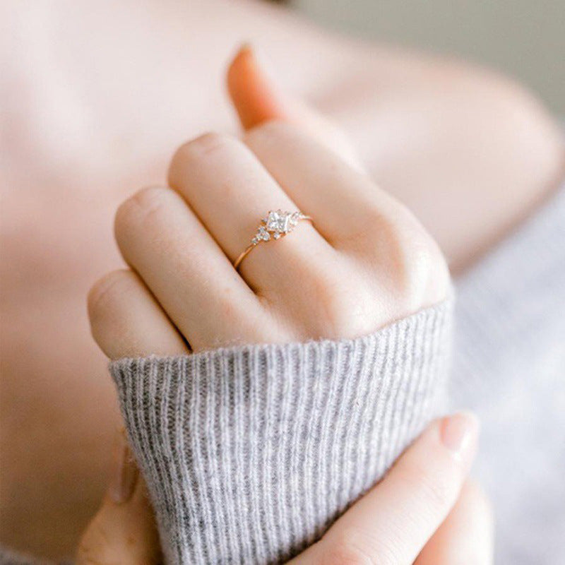 Gold Plated Square Cubic Zirconia Ring - Women's Engagement Gift
