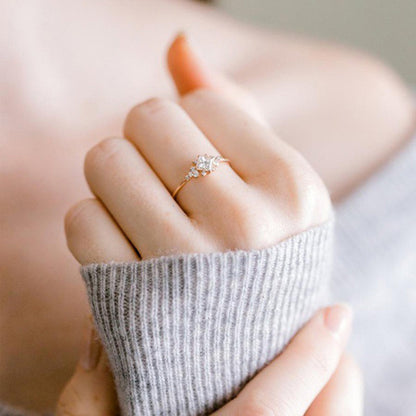 Gold Plated Square Cubic Zirconia Ring - Women's Engagement Gift