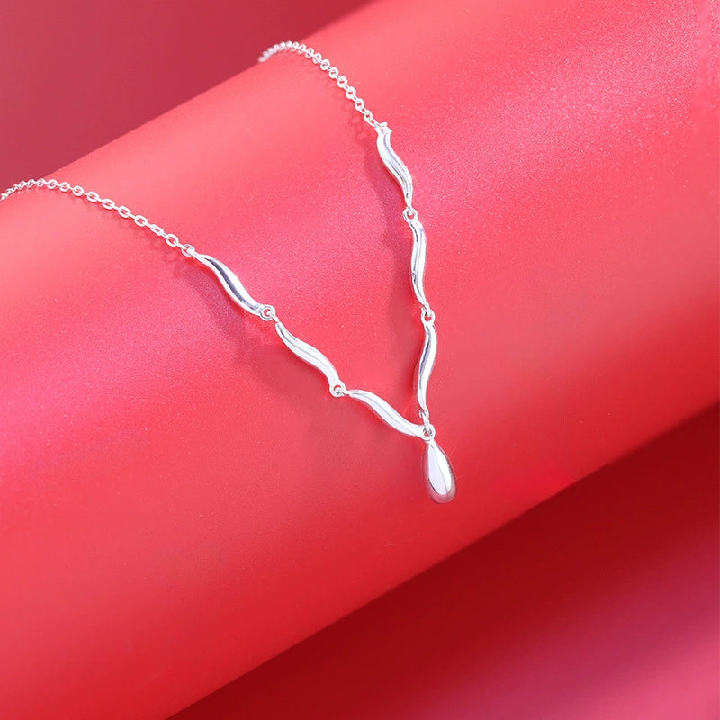 S925 Silver Wave Drop Necklace for Women - Minimalist & Luxe Delicate Collar Chain