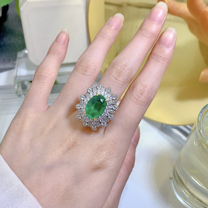 S925 Silver Ring | 10*14 Oval Simulated Emerald Cut High Carbon Diamond Luxury