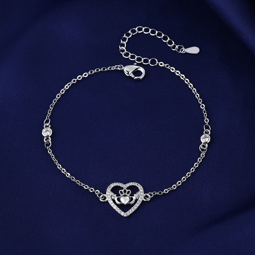 Ricady Jewel Heart & Crown Crystal Bracelet - Minimalist Sparkly Style for Teens & Girls