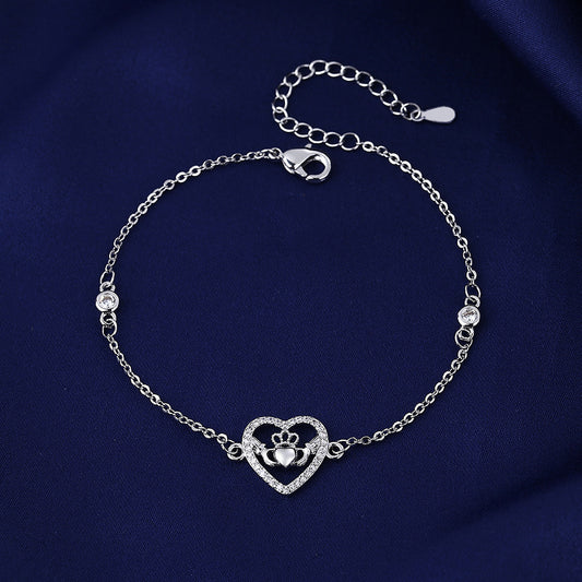 Ricady Jewel Heart & Crown Crystal Bracelet - Minimalist Sparkly Style for Teens & Girls