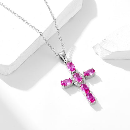Diamond Cross Pendant Necklace in 925 Sterling Silver