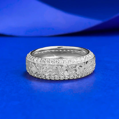 Heavy Craft S925 Silver Ring | NCN Cut Wide Band, Ice Crack Finish