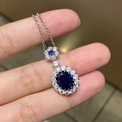 S925 Sterling Silver Classic Diana-Style Sapphire Necklace for Women - Elegant Versatile Gemstone Pendant