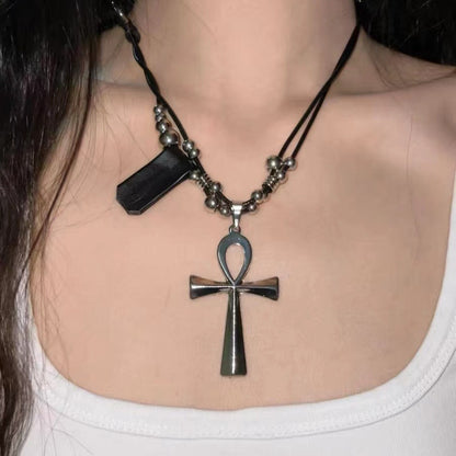 Punk Layered Cross Pendant Necklace - Dark Edgy Style