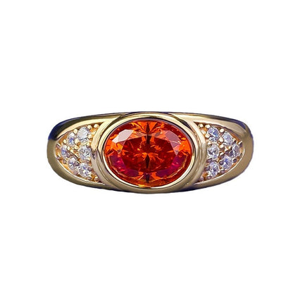 Women's S925 Silver Plated Gold Ring | Sunset Orange Ice-Cut Chunky Design
