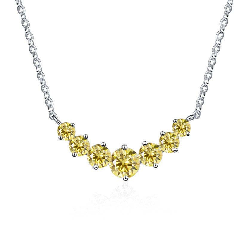 S925 Sterling Silver Gold-Tone Necklace for Women, Minimalist Smile Style with 2.8ct Colored Moissanite