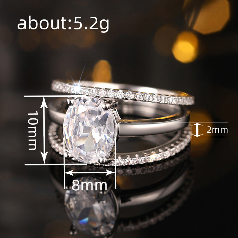 Ricady Jewel 3-Piece Stackable Oval Zircon Ring Set - 4-Prong Wedding Design