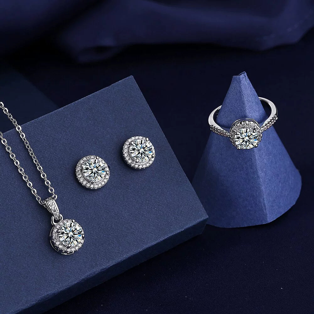D Color Moissanite Round-set Jewelry Set (Ring, Earrings, Necklace, Bracelet)