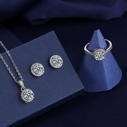 D Color Moissanite Round-set Jewelry Set (Ring, Earrings, Necklace, Bracelet)