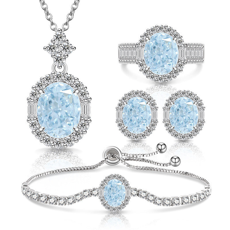 Ice Flower Cut Gemstone Set: Sparkling High-Carbon Diamond Ring Earrings Necklace Bracelet for Women