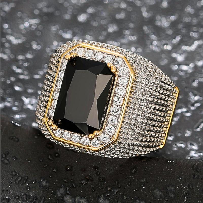 Ricady Jewel Hip Hop Square Zircon Ring - Men’s Luxury Sapphire Style
