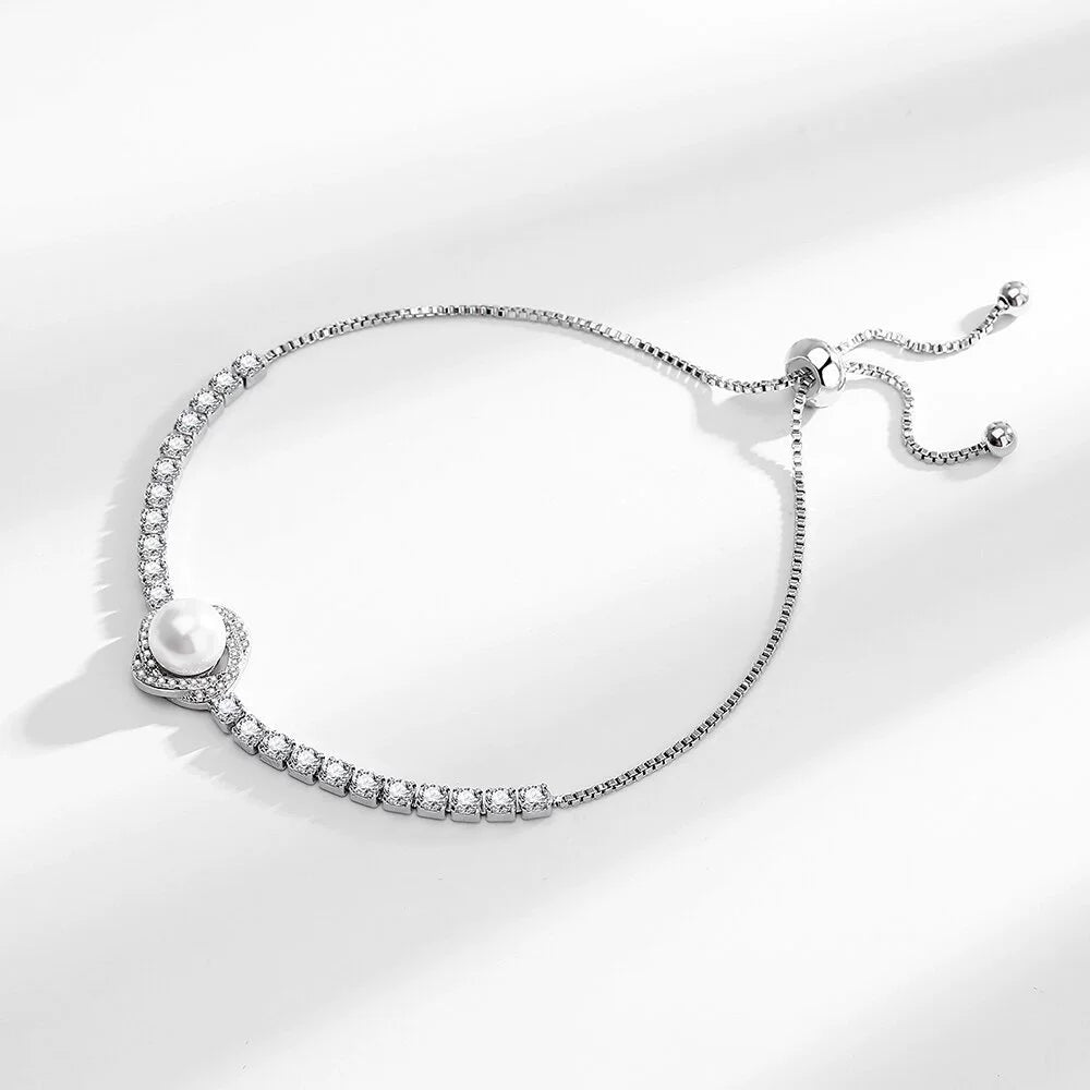 Mermaid Style Faux Pearl Bracelet - Adjustable Pull-On Design, Minimalist Luxury