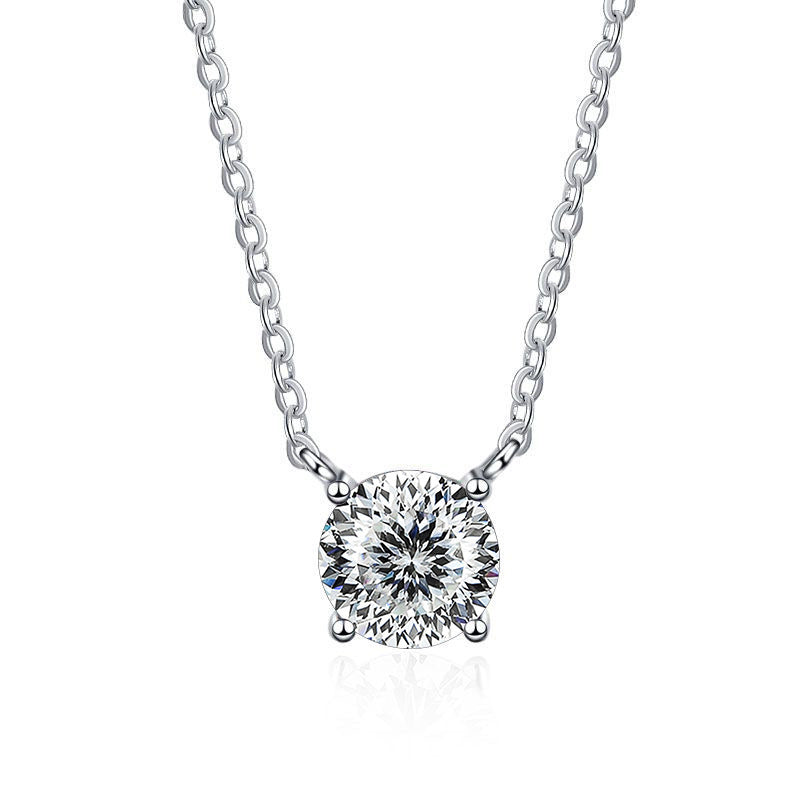 S925 Sterling Silver 1 Carat Moissanite Necklace - Women's Light Luxury 4-Claw PT950 Plated Collar Chain
