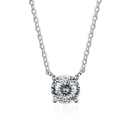 S925 Sterling Silver 1 Carat Moissanite Necklace - Women's Light Luxury 4-Claw PT950 Plated Collar Chain