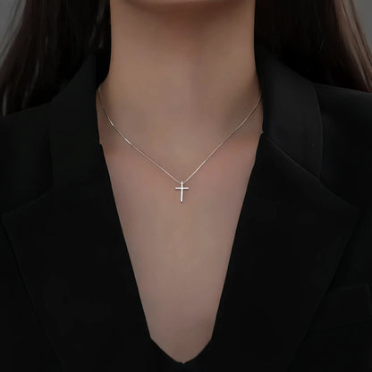 S925 Silver Plated 14K Gold Cross Pendant Necklace - Minimalist Dainty Box Chain for Men & Women