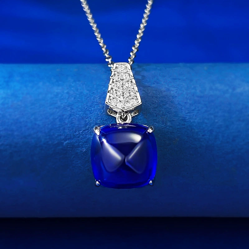 S925 Silver Royal Blue Sugar Loaf Pendant Necklace for Women