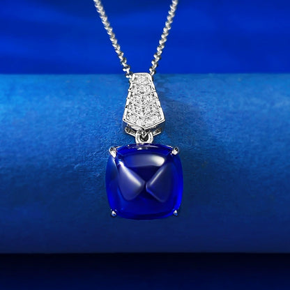 S925 Silver Royal Blue Sugar Loaf Pendant Necklace for Women