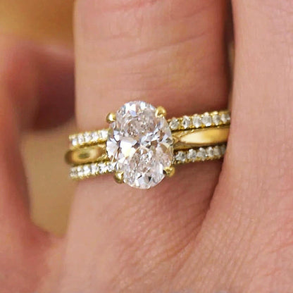 Ricady Jewel 3-Piece Stackable Oval Zircon Ring Set - 4-Prong Wedding Design