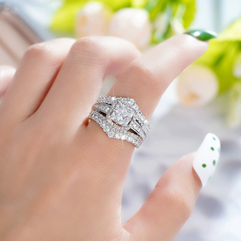 Ricady Jewel 2-in-1 Square Crown Pavé Zircon Ring for Women