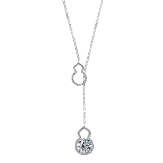 S925 Silver Gourd Pendant Necklace - Dainty Moissanite for Women