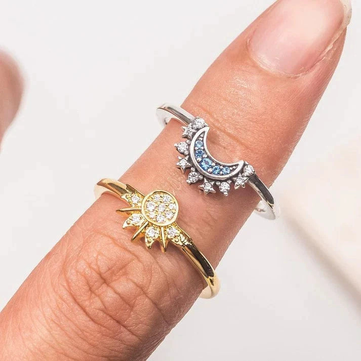 Celestial Sun & Moon Stackable Rings - Adjustable Couple Rings for Women, Fashion Design