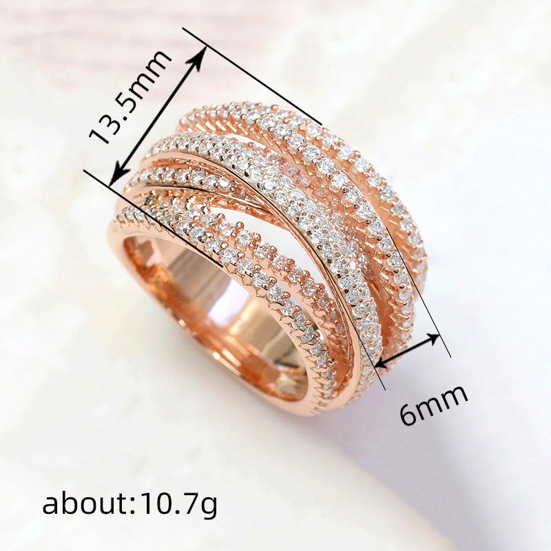 Trendy Multi-Layer Crisscross Ring for Women - Micro-Pavé Zircon Engagement Gift