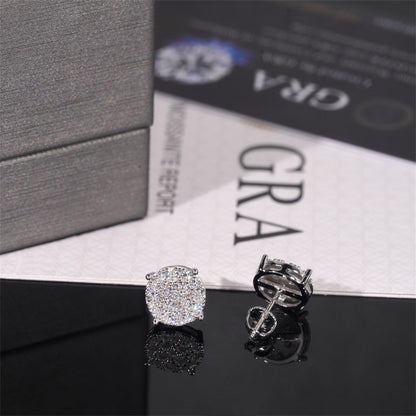Ricady Jewel 925 Silver VVS Moissanite Round Full-Drill Hip Hop Earrings - Unisex Euro Trend