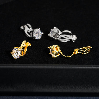 S925 Silver VVS Moissanite 6.5mm Clip-On Trendy Earrings