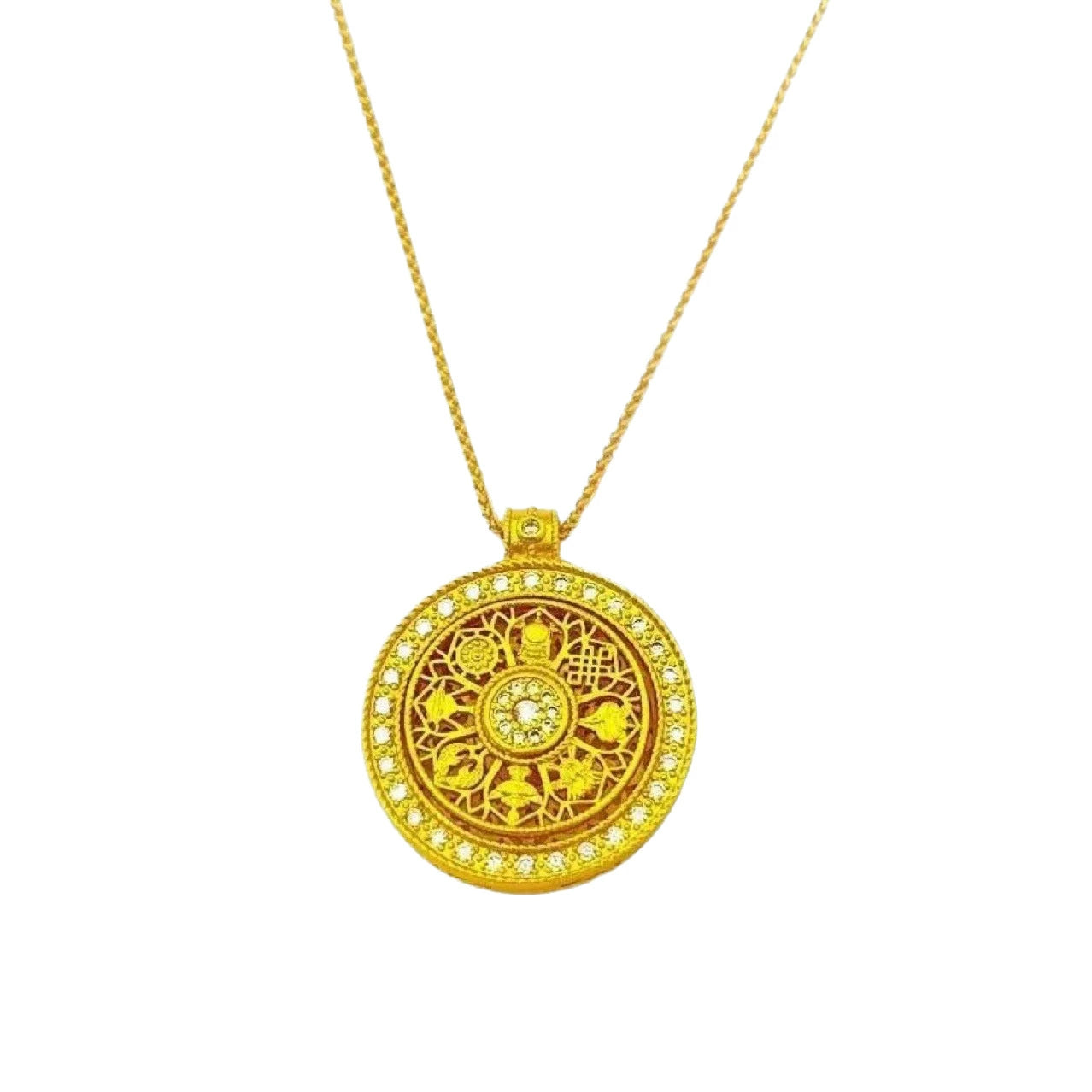 Eight Treasures Compass Pendant Necklace - Chinese Vintage Style