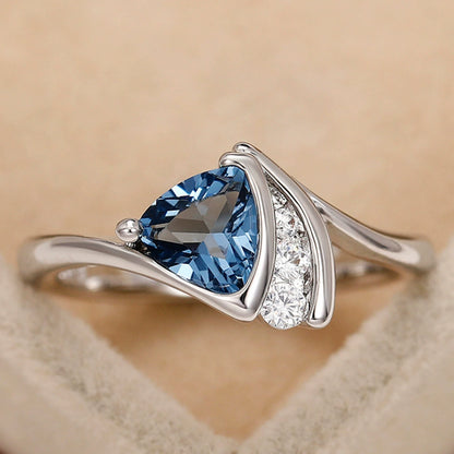 Ricady Jewel Twisted Band Ring - Women's Dark Blue Zircon Triangle Engagement Ring