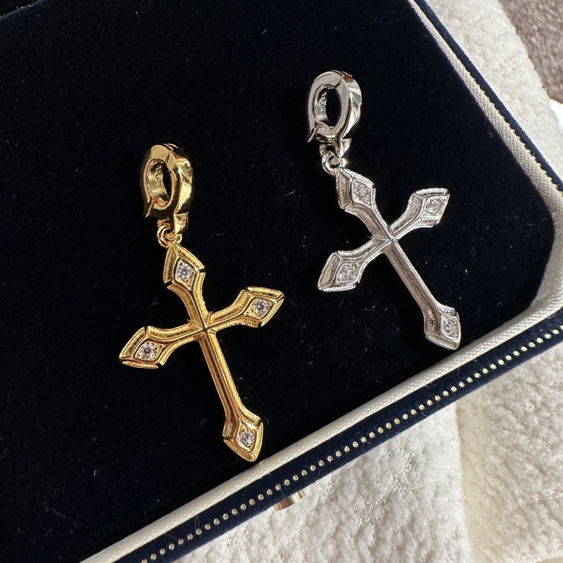 S925 Sterling Silver Cross Pendant, Vintage Zircon, Minimalist Fashion