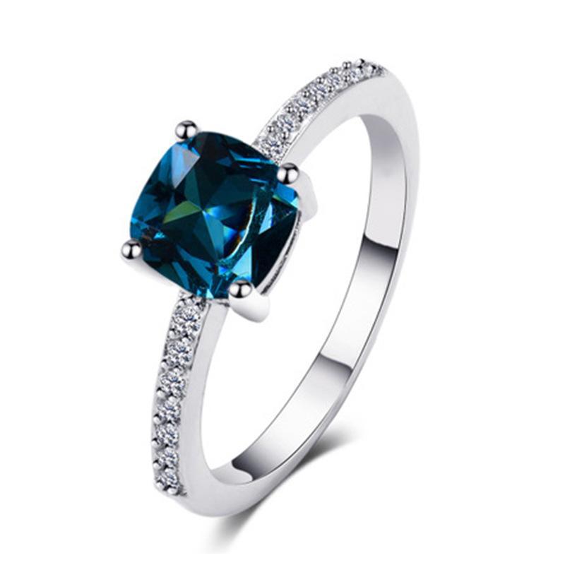 Ricady Jewel Women’s Pavé Blue Square Zircon Engagement Ring
