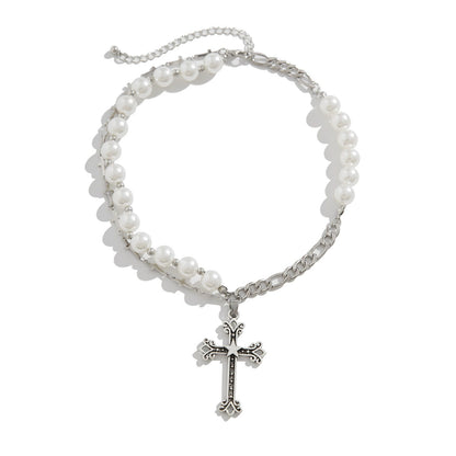 Pearl Bead Snowflake Pendant Necklace - Casual Fashion Style