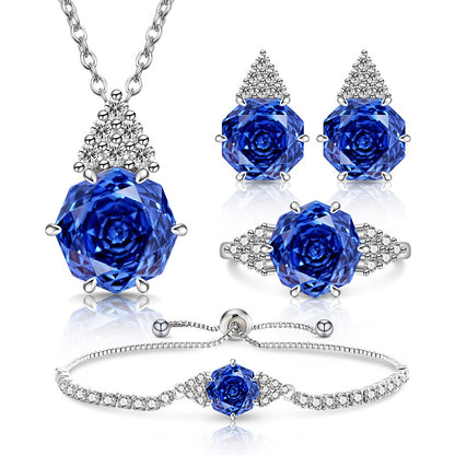 Rose Cut Jewelry Set: Sparkling High Carbon Diamond Ring Earrings Necklace Pendant Bracelet