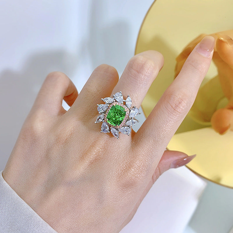 Luxury 925 Silver Ring | Mint Green 8*10 Radiant Ice Flower Cut