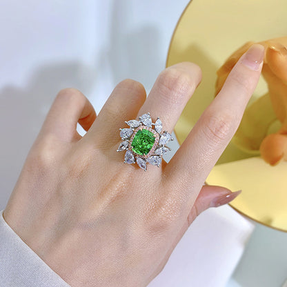 Luxury 925 Silver Ring | Mint Green 8*10 Radiant Ice Flower Cut