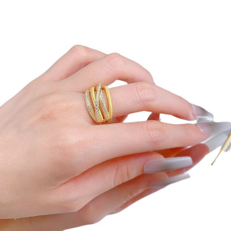 S925 Silver Gold-Plated Ring | Italian Brushed Cross Full Diamond Old Money Style