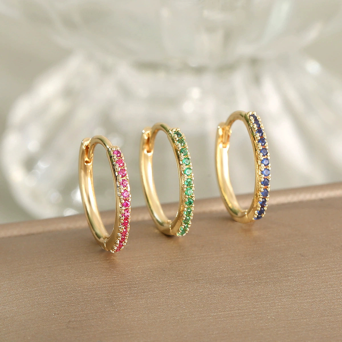 Luxury Copper Earrings with Colored Zircon - Trendy Hip Hop Hoop Earrings