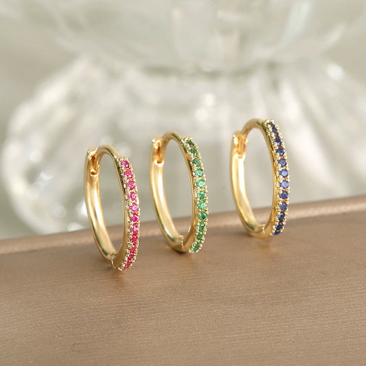 Luxury Copper Earrings with Colored Zircon - Trendy Hip Hop Hoop Earrings