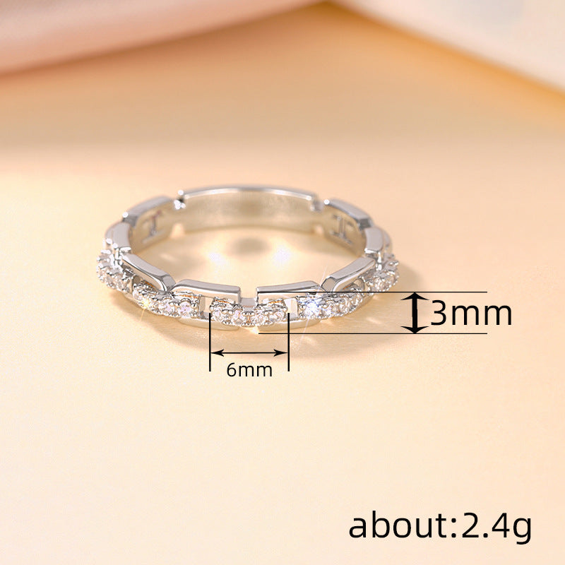 Optimized Title: Layered Link Ring for Women - Micro-Pavé Zircon Minimalist Daily Style