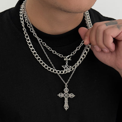 Layered Geometric Pendant Necklace - European Men's Fashion