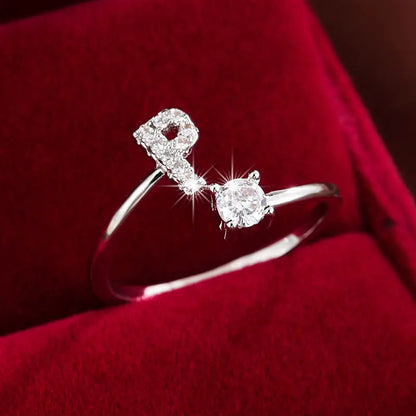26 Letter Micro-Pave Zircon Ring for Women - 14K Gold Plated Copper Open Plain Band