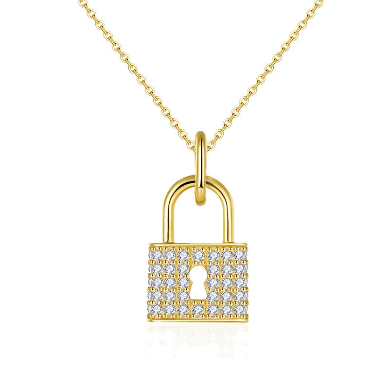 925 Silver Moissanite Lock Necklace for Women - Dainty Micro-Inlaid Pendant for Wedding & Daily Wear